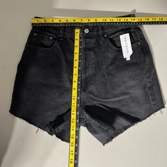NEW PacSun Dad Jean Shorts Womens 28 Black High Rise Cut Off Button Fly Denim - Picture 2 of 13